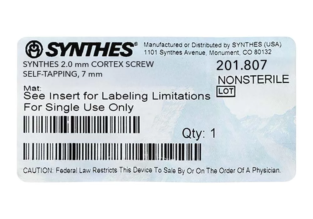 SYNTHES 201.807 Synthes 2.0 mm CORTEX SCREW SELF-TAPPING 7 mm