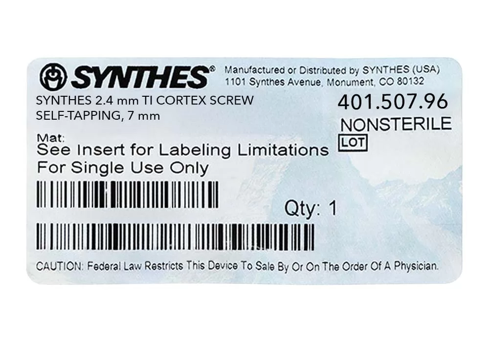 Synthes 2.4 mm TI CORTEX SCREW SELF-TAPPING 7 mm